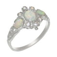 thumbnail image 1 of LBG English Made 10k White Gold Natural Opal & Diamond Womens Promise Ring - Size 9.5, 1 of 5