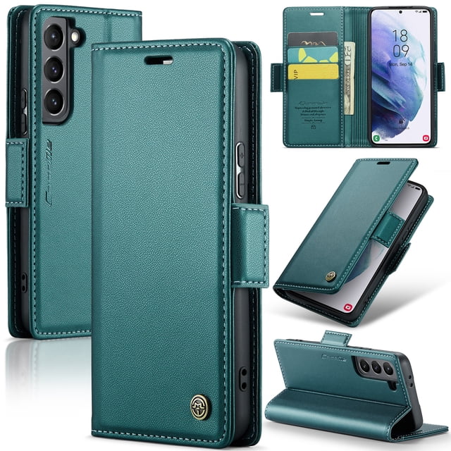 CaseMe Funda de Cuero para Samsung Galaxy S21 5G con Bloqueo RFID, para Samsung Galaxy S21 5G Funda para Mujer y Hombre, Tarjetero con Cierre Magnético, Funda Tipo Folio para Samsung Galaxy S21 5G