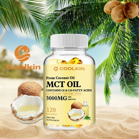 Coolkin MCT OIL Capsules 3000mg -Weight Loss,Digestive Support,Brain,Skin Health 120pcs (1/3/5 Pack)