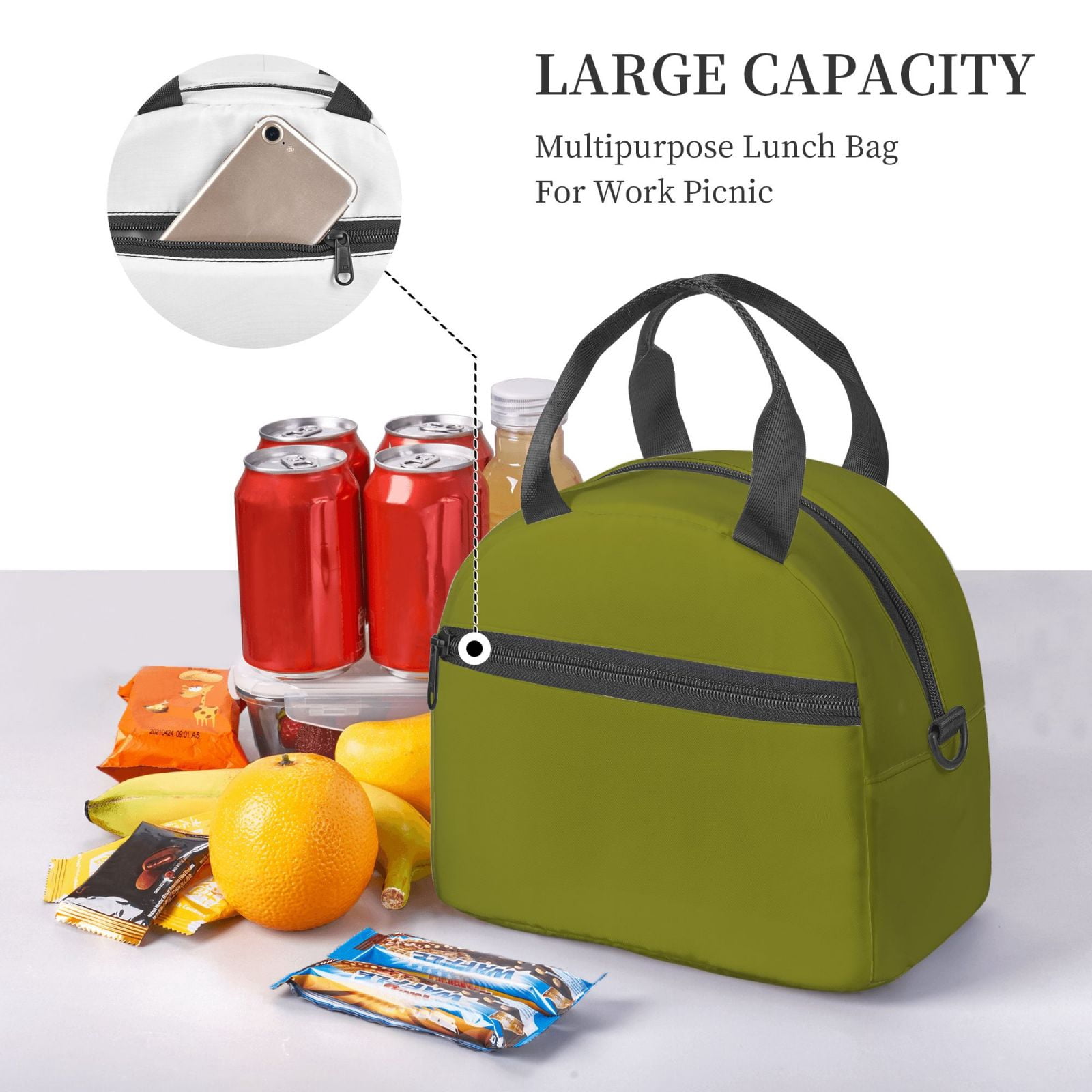 Xecao Olive Print Insulated Lunch Box, Lunch Cags Lunch Bag Featuring An Adjustable Shoulder Strap