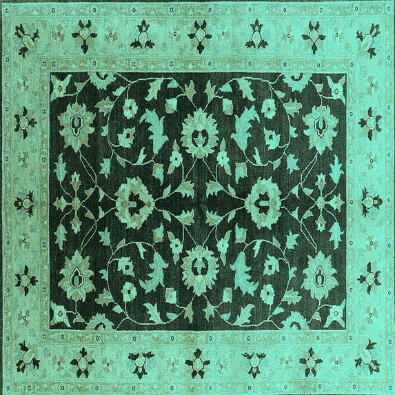 Ahgly Company Indoor Square Oriental Turquoise Blue Industrial Area Rugs, 4' Square