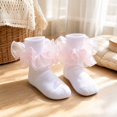 thumbnail image 4 of Dwellite Socks for Girl Fold Cuff Big Lace Frilly Dress Socks Fluffy Ruffles Stretch Socks Pink XL, 4 of 6
