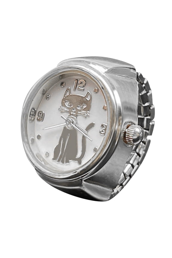 Happy New Year Gift Chunky Rings Real Watch Ring To Tell Time Vintage Watch Clock Ring Round Chunky Ring Silver Adjustable Ring Fashion Watch Jewelry