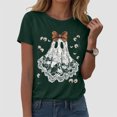 thumbnail image 2 of enyan Funny Halloween Costume Ghost Halloween T-Shirt for Women Cute Ghost Cat Graphic Tee Spooky Season Shirt Vintage Short Sleeve Casual Fall Tops Dark Green,XL, 2 of 6