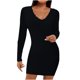 thumbnail image 1 of Vestido cruzado con cuello en V de color sólido informal de manga larga para mujer Pompotops  hdfakjf8139, 1 of 8
