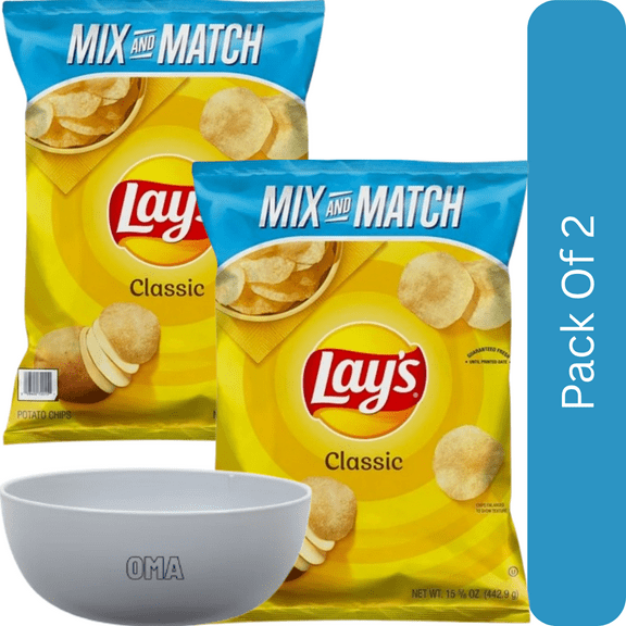 Lay’s Classic Potato Chips — 15.625 oz-2pk, With Olive White Bowl By OMA