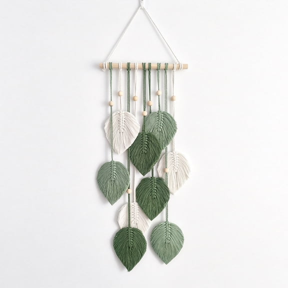 Boho Leaf Feather Macrame Wall Hanging, Handmade Bohemian Wall Art, Chic Wall Hanging Decor for Bedroom Farmhouse Boho Home Decor