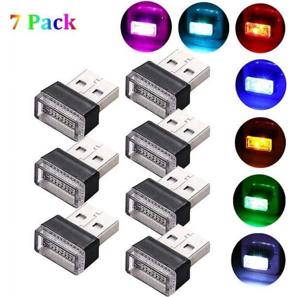 Luces LED USB para interior de coche, kit de iluminación ambiental interior con enchufe de 5 V para ordenador, salidas USB, luces nocturnas USB adicionales, 7 C
