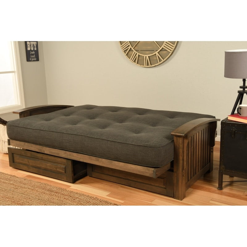 Kodiak Furniture Washington Queen-size Wood Storage Futon-Saddle Brown Mattress