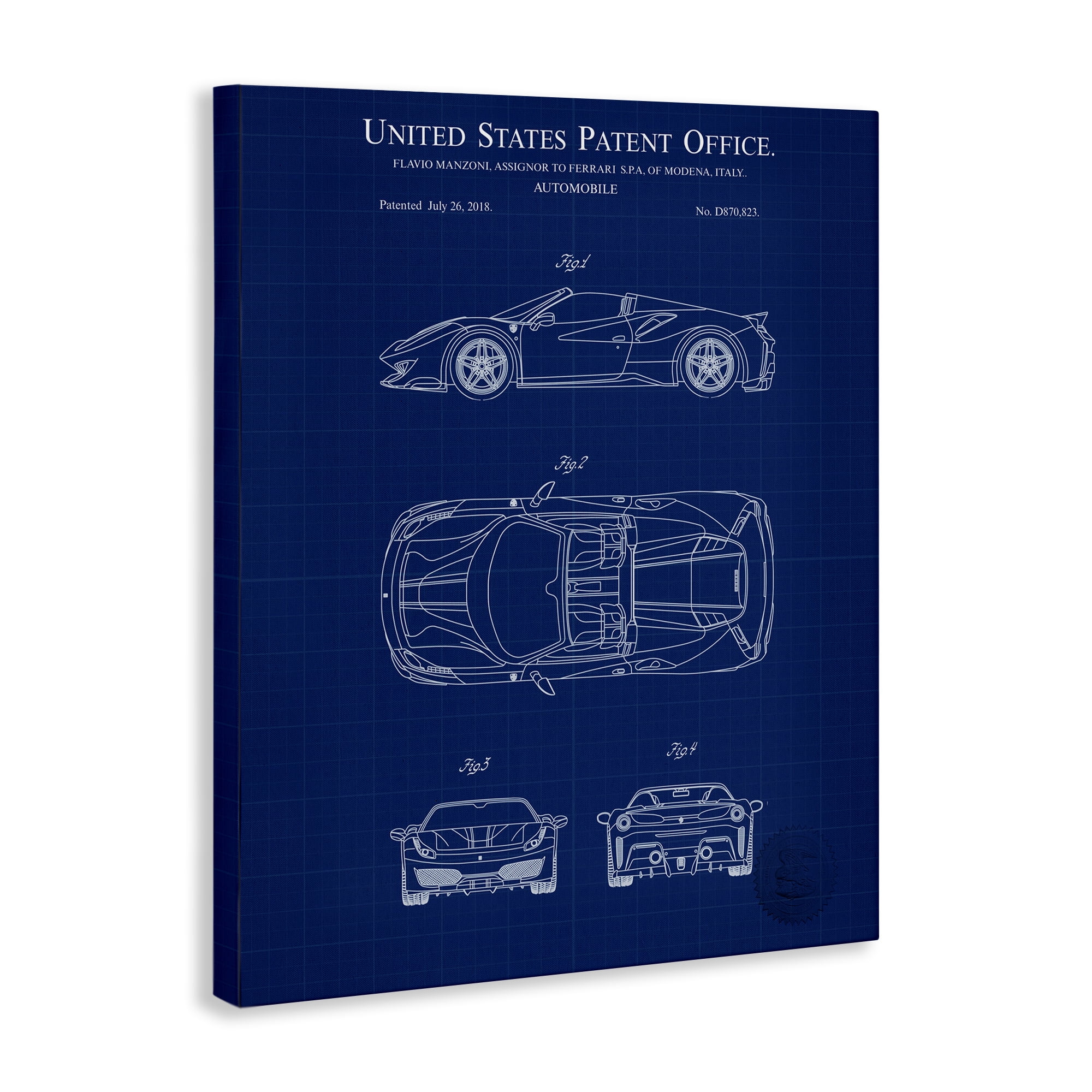 Stupell Industries Detailed Automobile Blueprint Transportation Painting Gallery Wrapped Canvas Art Print Wall Art, 24 x 30
