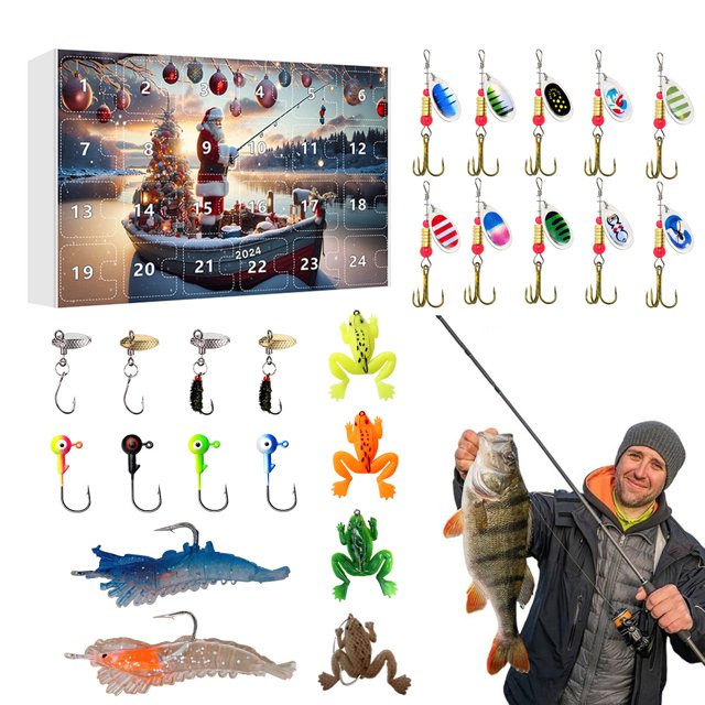 Calendario de Adviento de pesca Calendario de Adviento de pesca para hombres adultos y adolescentes, para agua dulce y salada, plástico blando, para padre, novio, abuelo 1