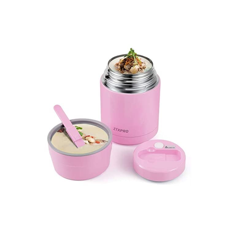 Insulated Thermos Food Jar for Hot Food Wide Mouth 27 oz with Folding Spoon & Handle Food