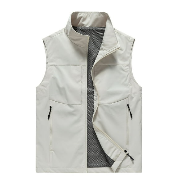 Wo-Fusoul Work Jackets for Men Men's Quick-Drying Vest with Stand Collar & Zip, Sleeveless Cargo Style Mens Work Jacket