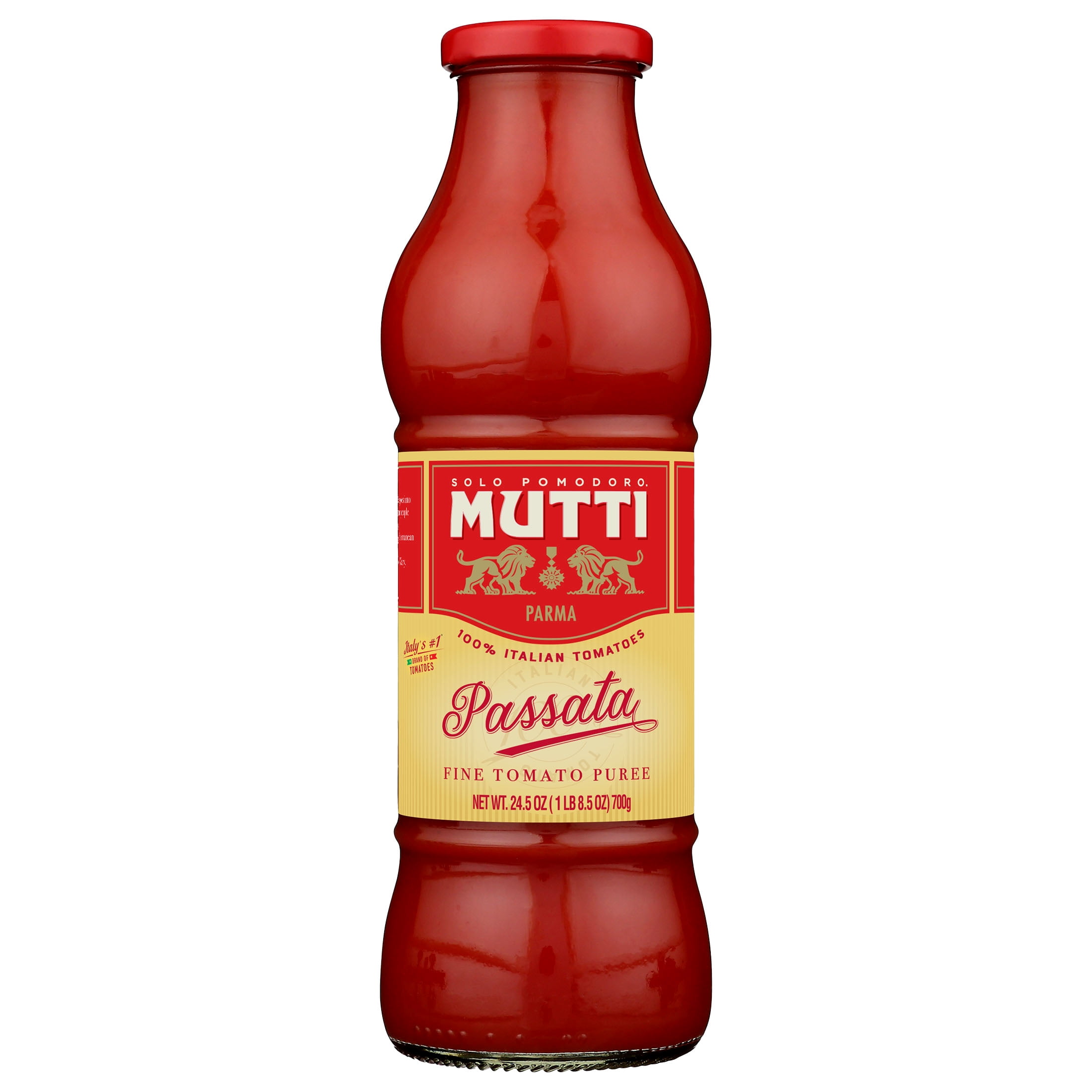 (4 pack) Mutti® 's Sweet and Velvety Tomato Puree (Passata) from Italy’s #1 Tomato Brand, 24.5 oz, Glass Bottle