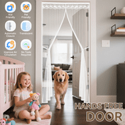 Qoosea Magnetic Screen Door with Heavy Duty Magnets, Self Sealing Mesh Screen Curtain with Hooks, Full Frame Hands Free Magnetic Door Screen Closure Fit Door Size 39 x 83 Incn(White))