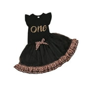Baby Girl 1st Birthday Outfit Short Sleeve Ruffle Romper + Leopard Tutu Skirt + Headband Summer Clothes