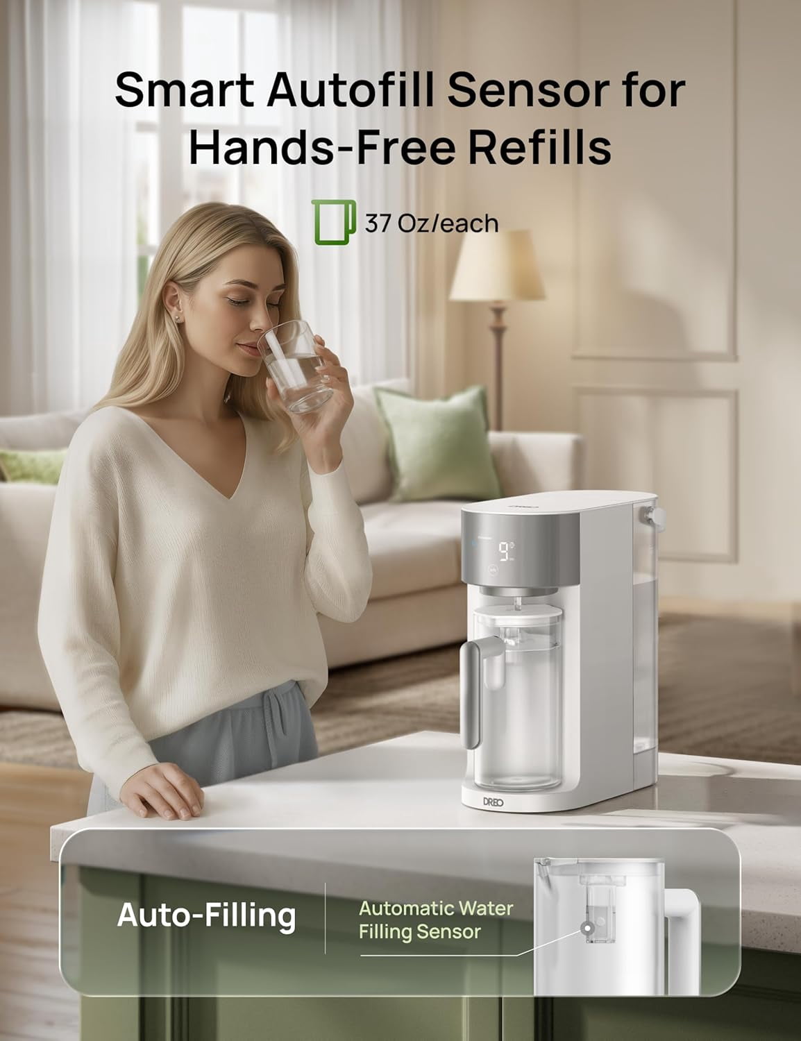 DREO Countertop Reverse Osmosis Water Filter System, 7-in-1 RO Filtration System, 3:1 Pure to Drain, TDS & Filter Life & Autofill Pitcher, Installation-Free, Self-Cleaning Water Purifier,3L, White