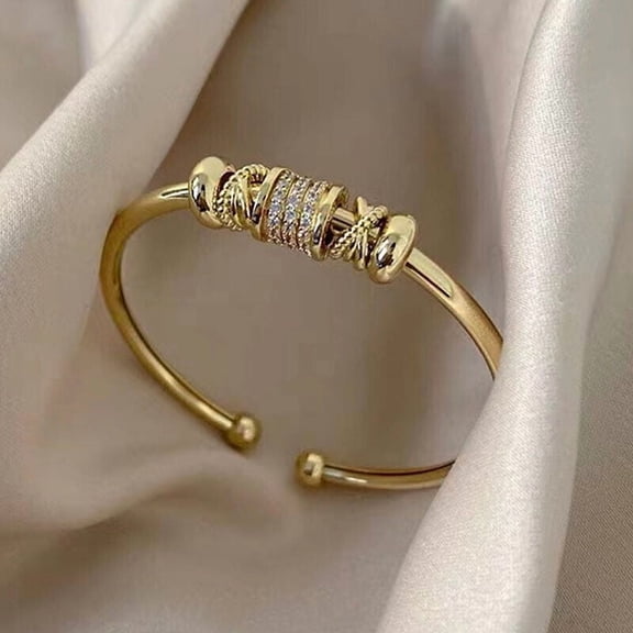LILIANG 9ct Gold Bangle Ball Open Torque Bangle for Women with Cubic Zirconia Bracelet