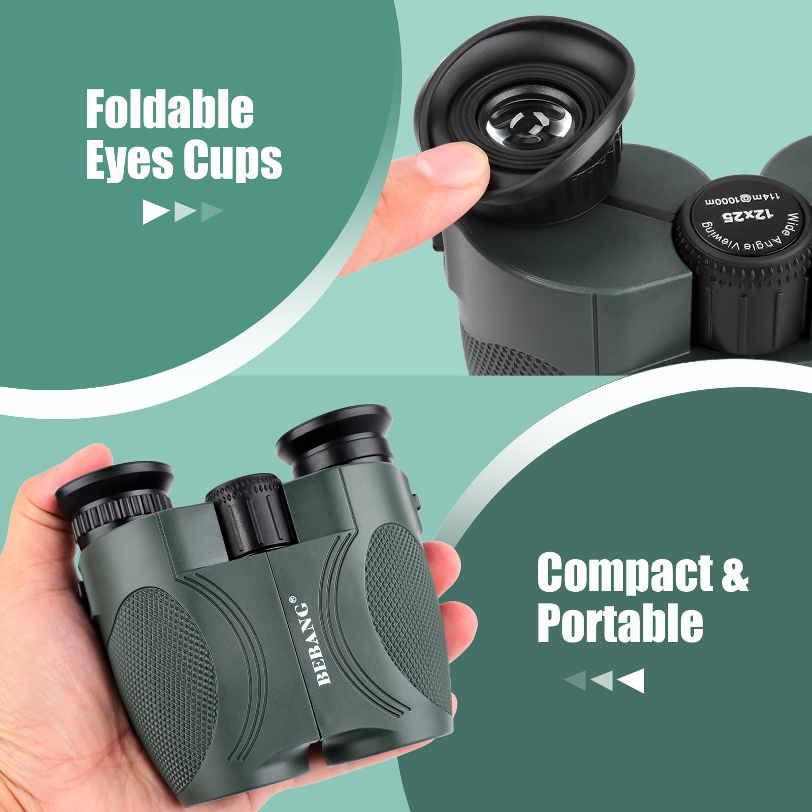 BEBANG 12x25 Binoculars for Kids Adults, BAK4 Lenses Small Binoculars Compact with Low Light Vision, Binoculars for Bird Watching Camping Sports