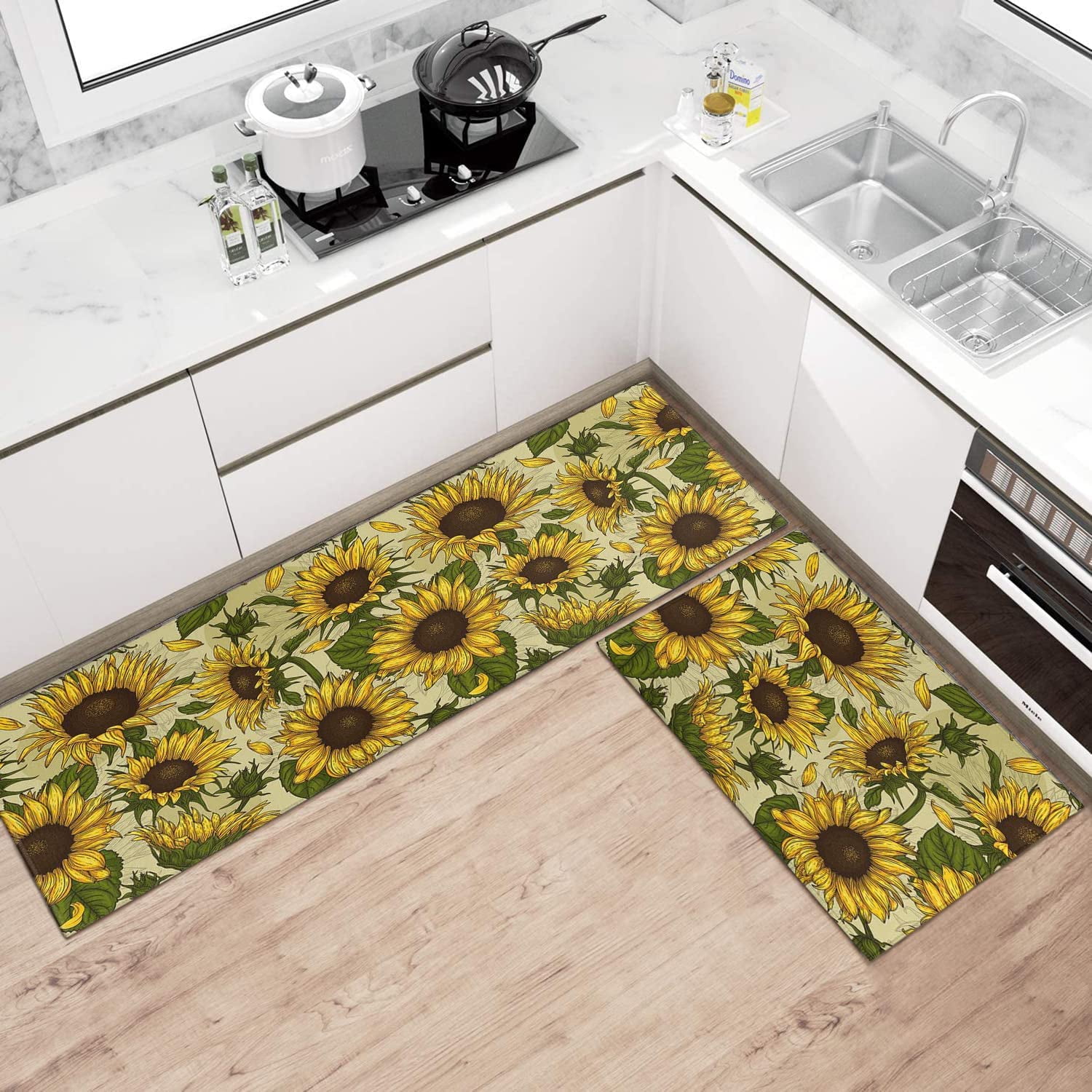 U'Artlines Sunflower Set of 2 Non Slip Kitchen Rugs and Mats