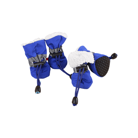 Blue Fleece-Lined Dog Boots, Soft Non-Slip Pet Paw Covers, 4-Pack Winter Dog Footwear with Adjustable Drawstrings, Warm Paw Protectors for Small to Medium Canines in Cold Weather,