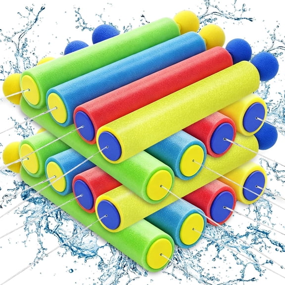 12 Pack Foam Water Guns Set, Colorful Foam Squirt Guns for Summer Outdoor Activities, Long Range Water Blaster for Swimming Pool, Beach & Backyard Fun (4 Colors)