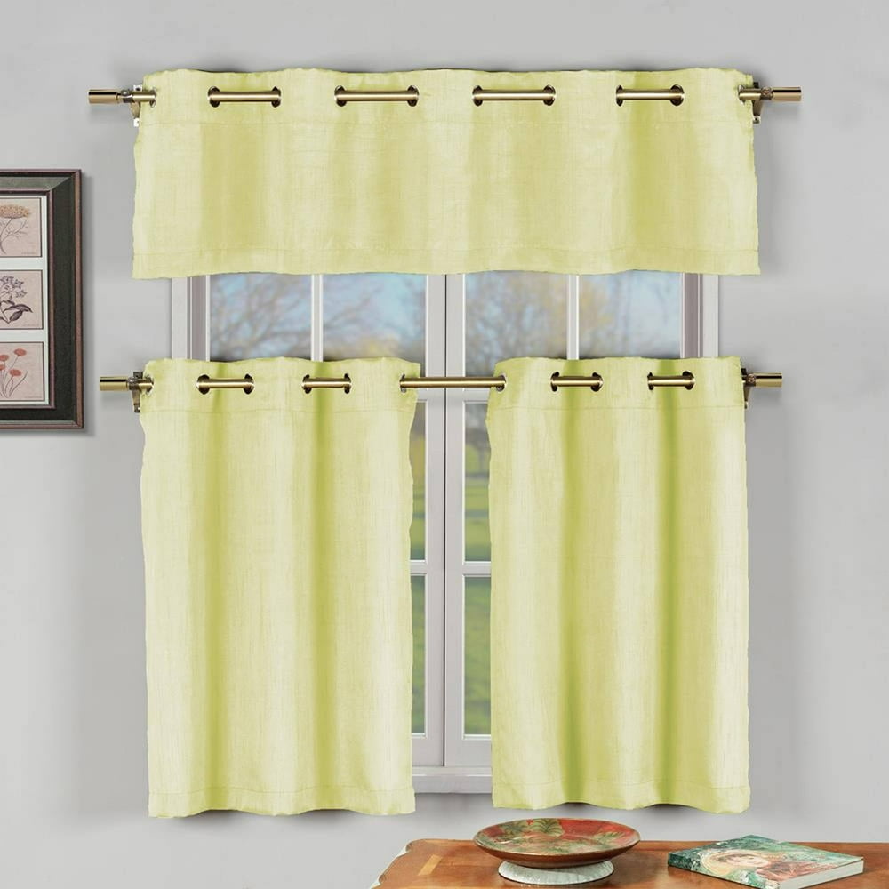 Agnes Faux Silk 3pc Grommet Kitchen Curtain