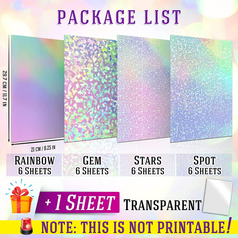 Stampcolour Transparent Holographic Overlay Lamination,Sticker Paper Clear  A4 Printable Vinyl Labels Crafts Decal 10 Sheets,Rainbow self-Adhesive for  Cricut,Dries Quickly Tear Resistant 