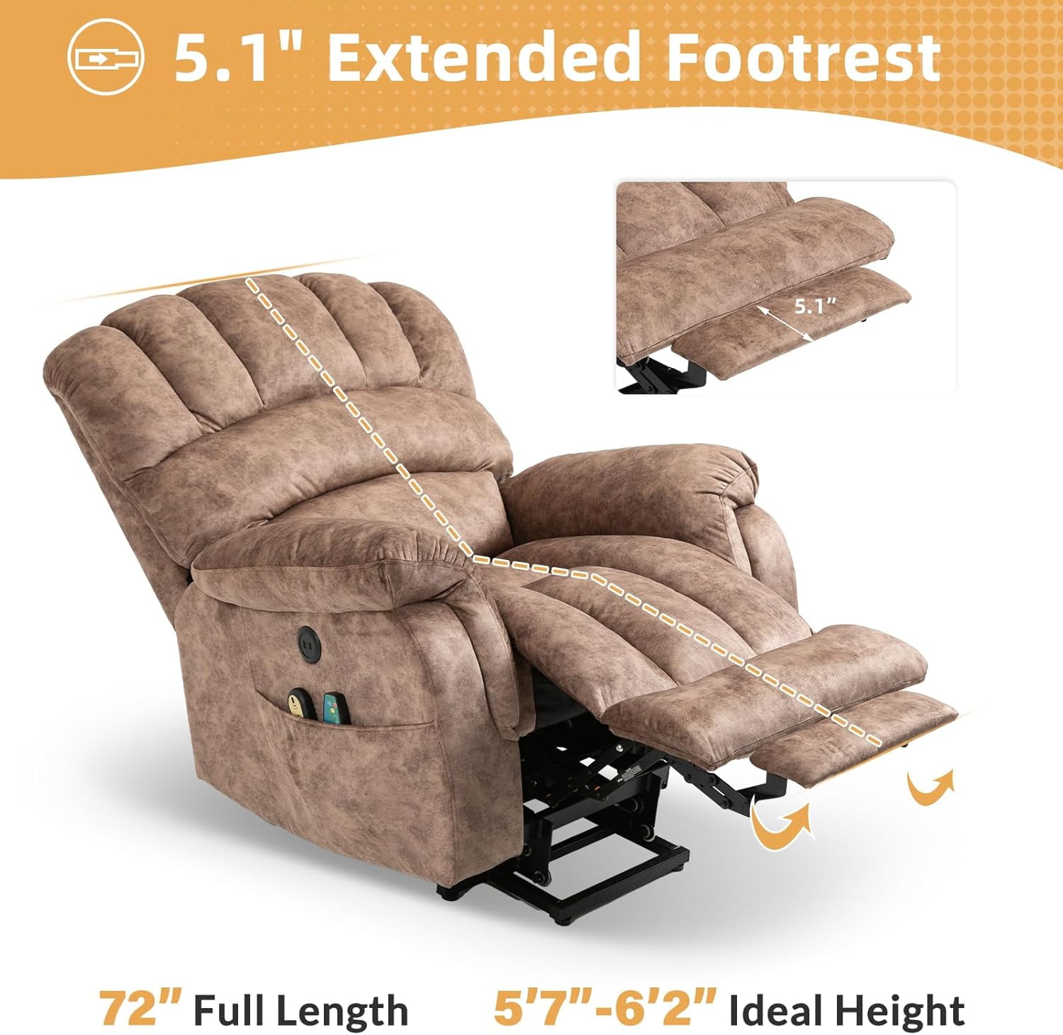 Large Electric Power Lift Chairs Recliners for Elderly Big Man with Massage and Heat, Oversized Wide Reclining Chairs for Living Room with Extended Footrest(Plush-Brown)