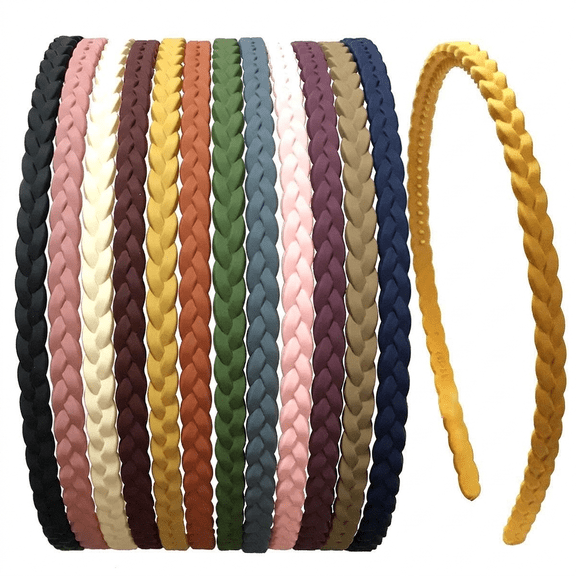 MH-12PCS Braided Headbands, Matte Woven Hair Bands, Non-slip Fashion Head Hoops for Women and Girls