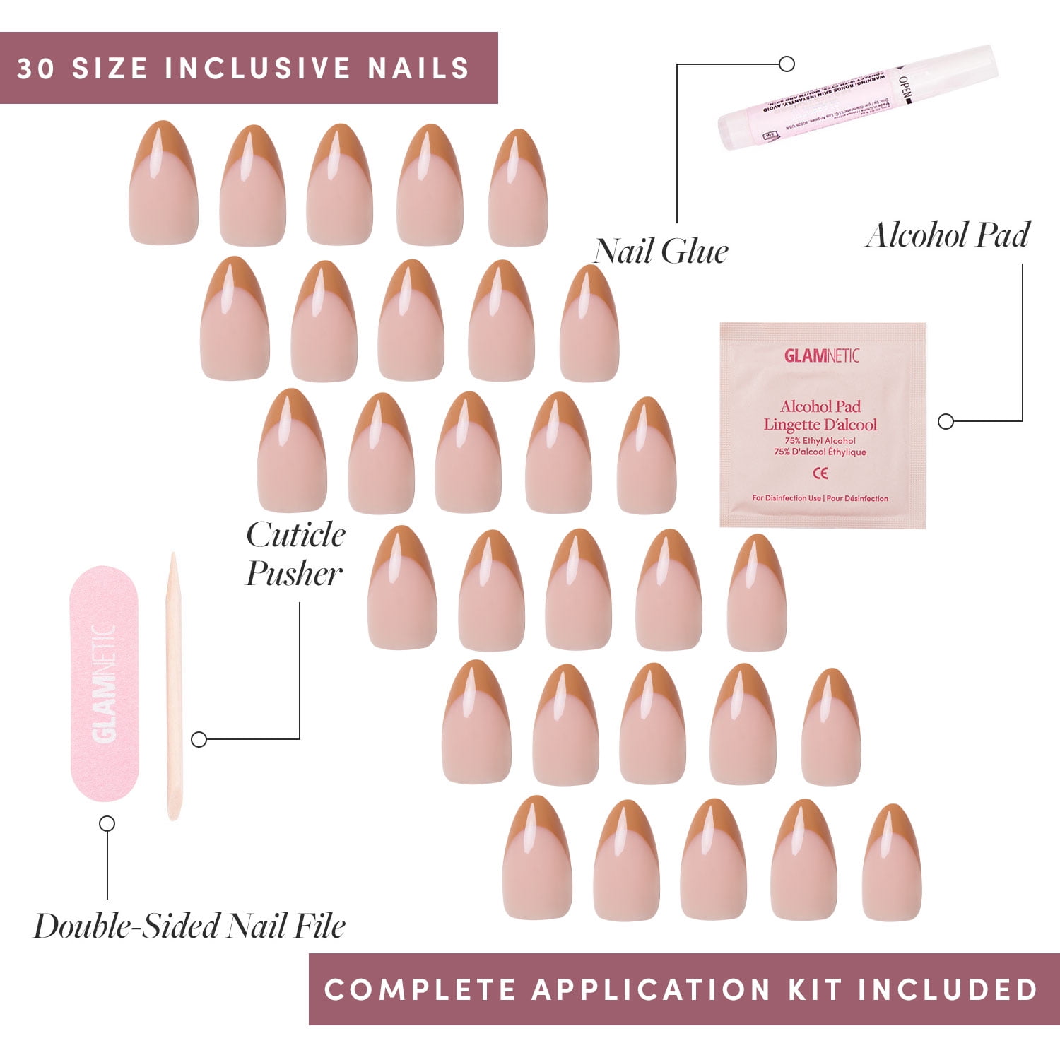 Glamnetic Press-On Nails – Café Crème | Beige French Tip Nails, " Salon Quality", 30 Count