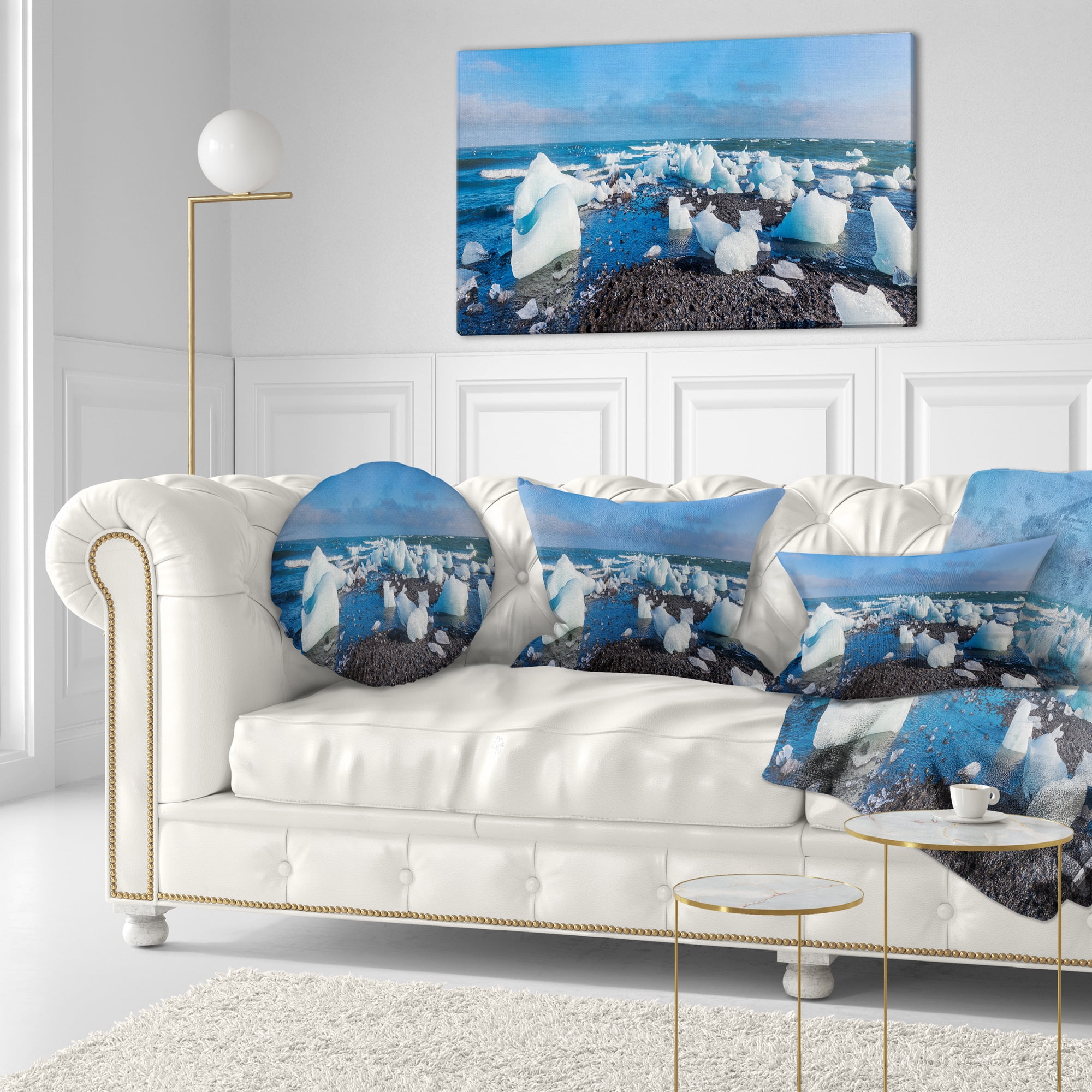 Designart Ice Blocks on Sand Beach - Seashore Photo Throw Pillow - 12x20