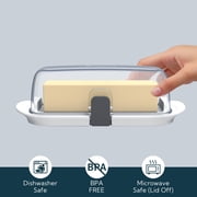 KITCHENDAO One-handed Airtight Butter Dish with Lid for Countertop and Refrigerator Door Shelf, Butter Holder with One Press to Open/Close Secure Latching Buckle for West/East Coast Butter (White)