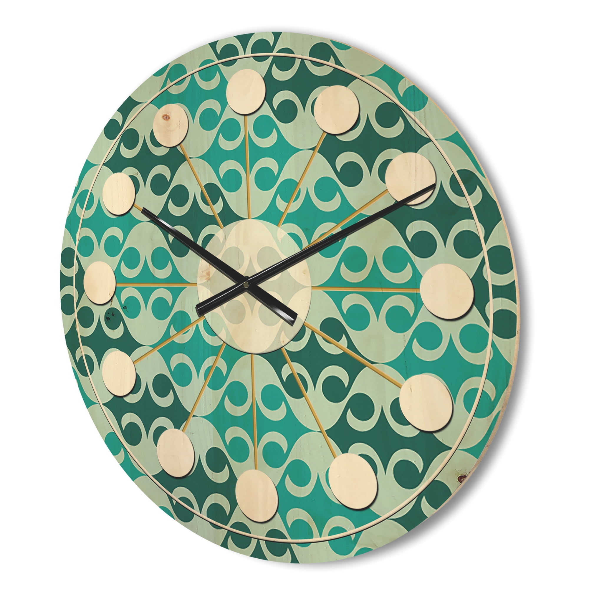 Designart 'Abstract Retro Geometrical Design Pattern VI' Mid-Century Modern Wood Wall Clock