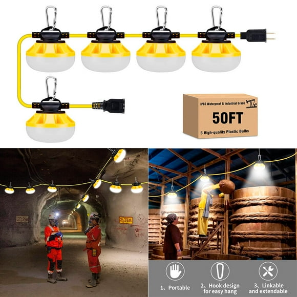 FungLam 50FT 50W Construction String Work Lights LED Super Bright for Walkways Mine cave