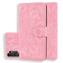 Allytech Galaxy Note 10 Plus Case, Galaxy Note 10 Plus 5G Case, Slim Fit PU Leather Mandala Embossed Cards Holder Stand Feature Shockproof Wallet Cover for Samsung Galaxy Note10  5G, Pink