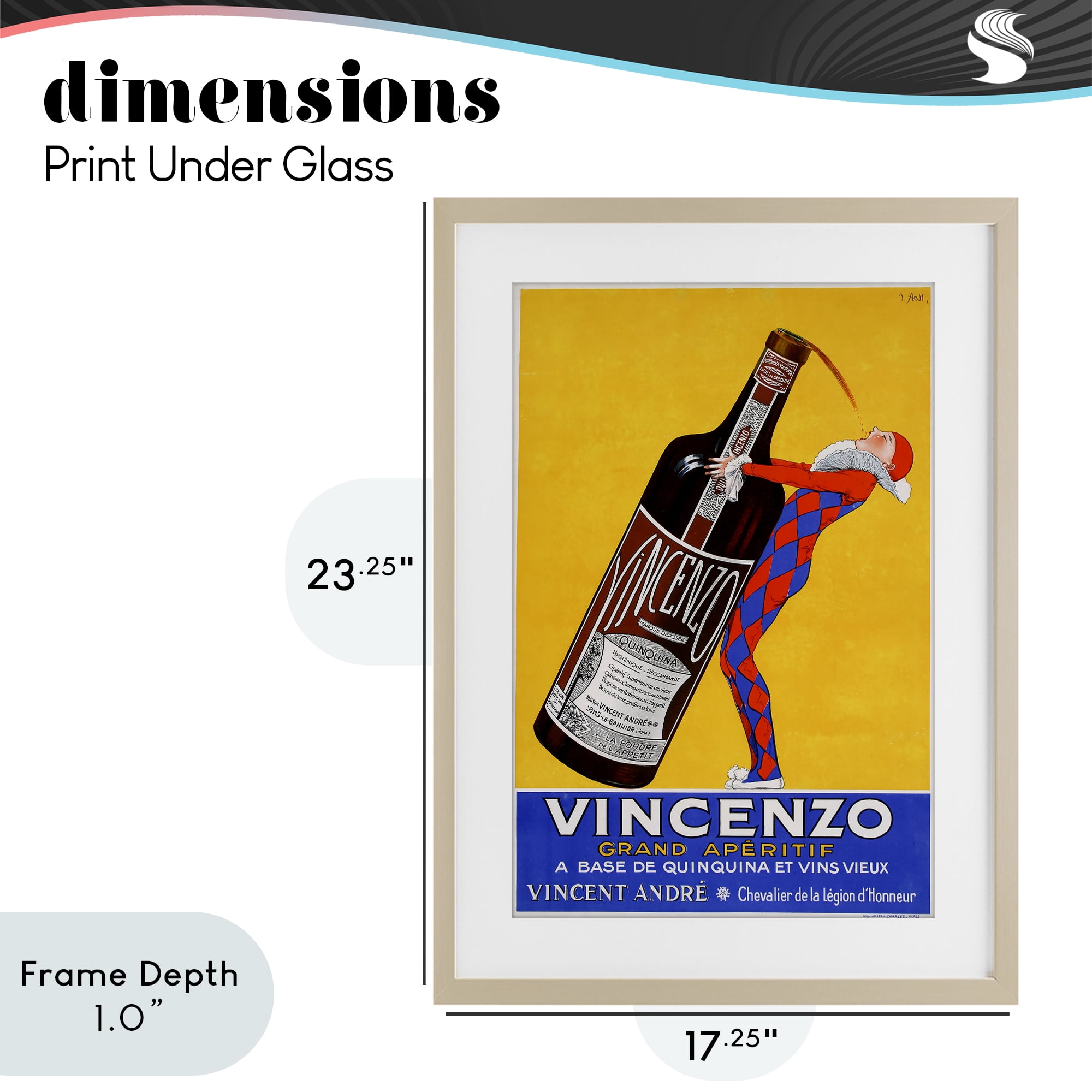 Stupell Industries Vincenzo Vintage Wine Birch Framed Print Under Glass, design by Vintage Posters