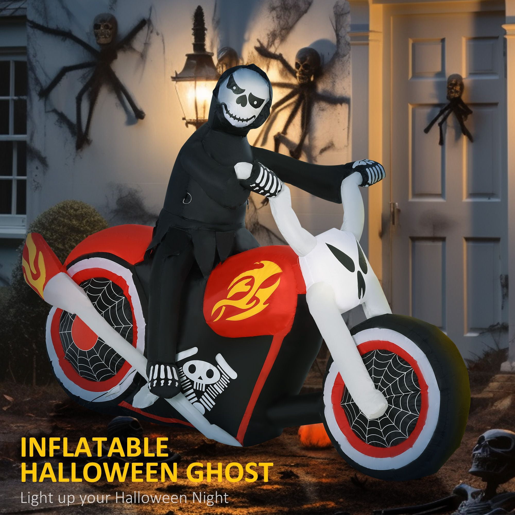47.25 Inch Halloween Inflatable Ghost on Bike with LED Lights for Outdoor Yard