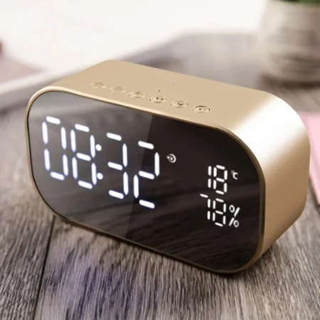 Alarm Clock Mirror Surface Bluetooth Wireless Desktop Dual Speaker Music Player