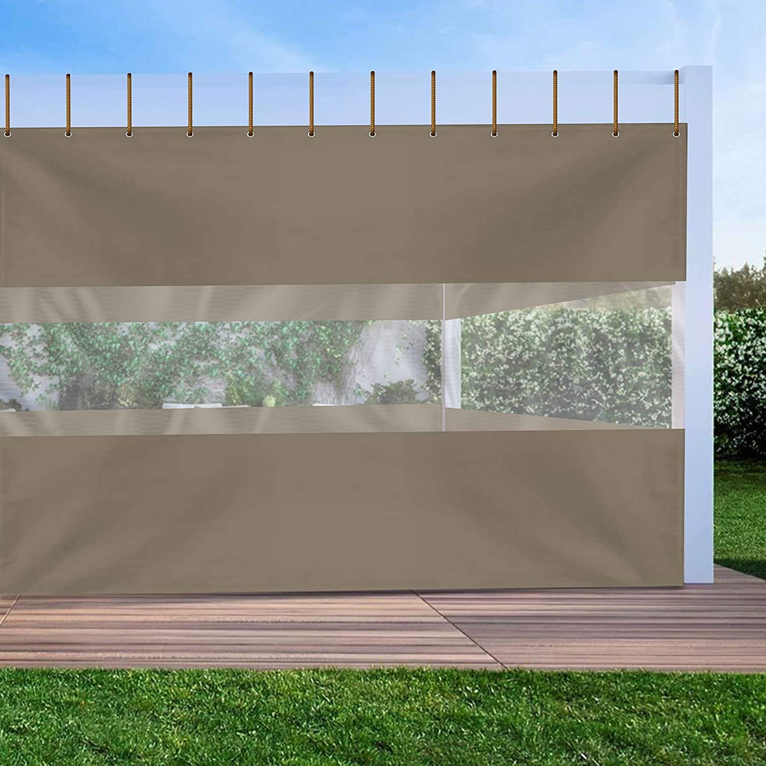 COVERS&ALL Outdoor Clear Panel Curtain, 12 Oz Tarp Max Waterproof & UV Resistant with Rustproof Grommets, Ideal for Outdoors/Indoors (9' H x 12' W feet, Beige)