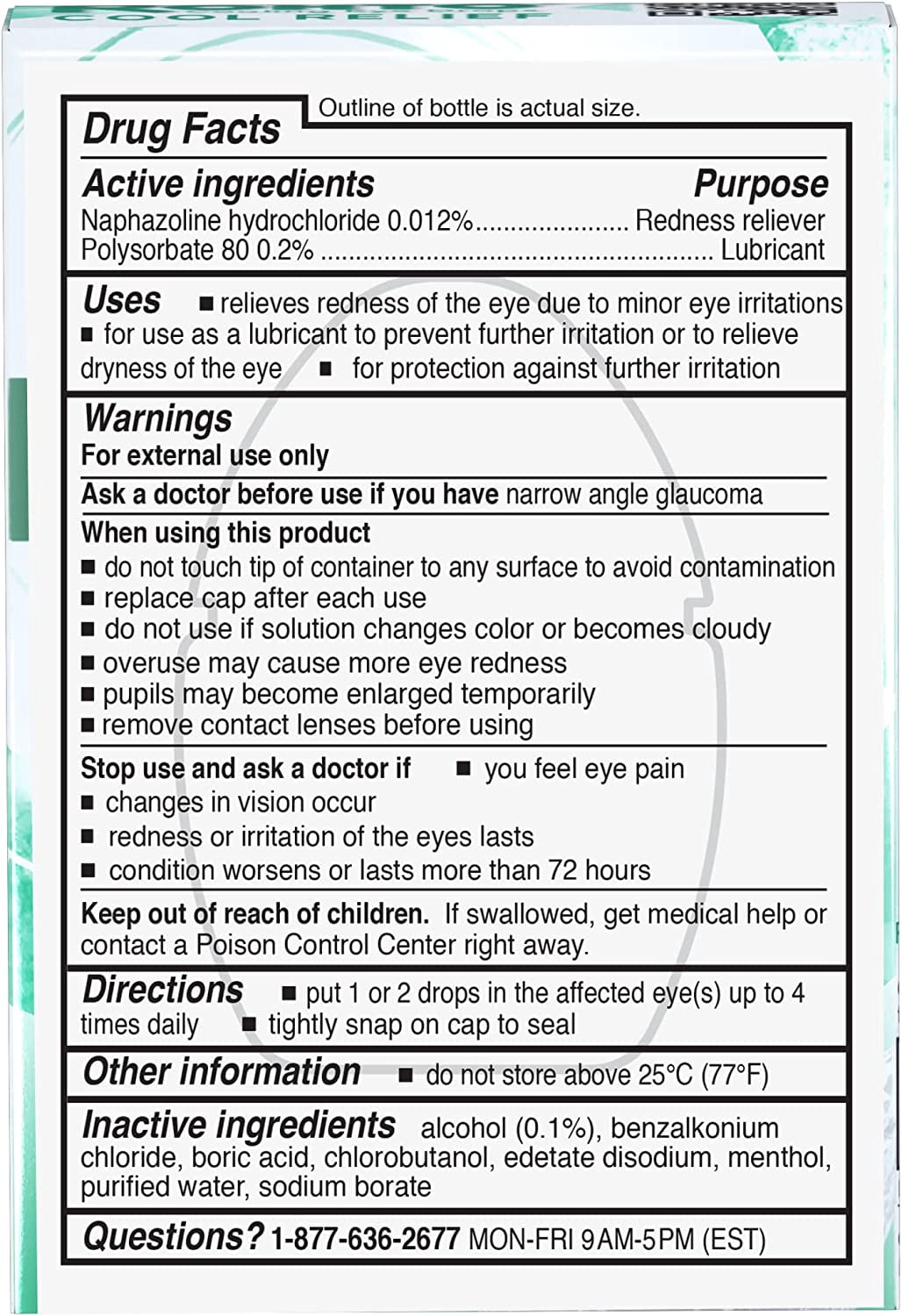 Rohto Cool Relief Cooling Eye Drops, Redness Reliever & Lubricant, Fast Acting, 0.4 fl oz (Pack Of 3)