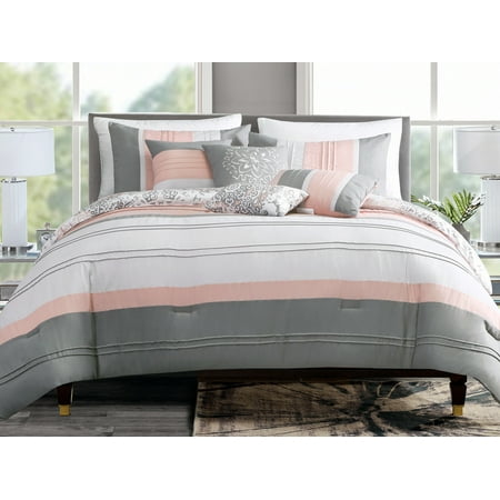 7 Pc Nora Royal Floral Medallion Pintuck Stripe Comforter Set