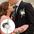 thumbnail image 2 of Yesbay Flower Shaped Bridegroom Brooch Faux Silk Flower Suit Coat Pocket Decorative Corsage Imitation Rose Flower Gown Brooch Pin, 2 of 8