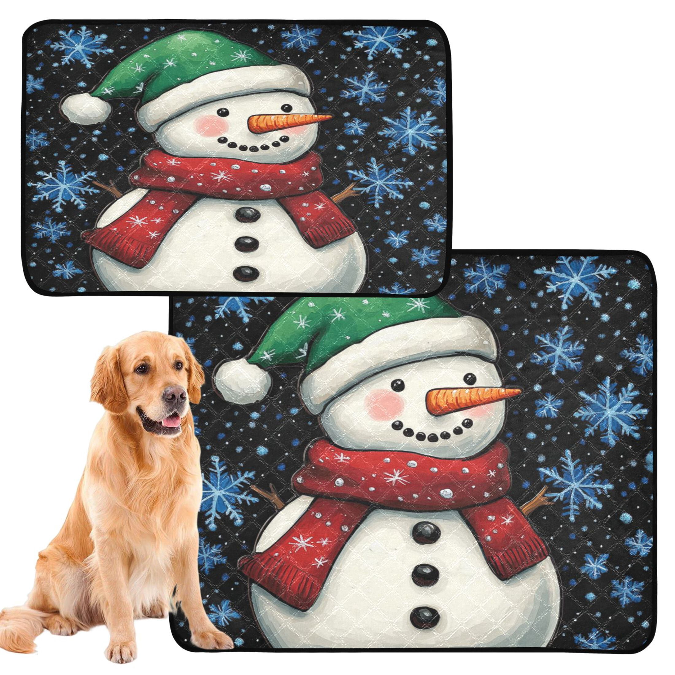 Qxltty A Snowman with A Green Christmas Hat Cat litter Pads Pet Set of 3 Diaper Mats Center Anti-leakage Layer Absorbent Soft and Comfortable