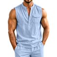 thumbnail image 4 of Lopecy-Sta Tank Tops for Men Stand Collar Half Button Sleeveless Henley Linen Blend Chest Pocket Loose Casual Summer Vests, 4 of 6