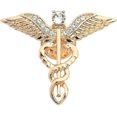 thumbnail image 2 of 26-27 Brooch Pins 2 Pieces Medical Jewelry Gift For Doctor/nurse/medical Student Rod Of Asclepius Emergency Crystal Brooch Silver Gold Color (wing Bro, 2 of 5