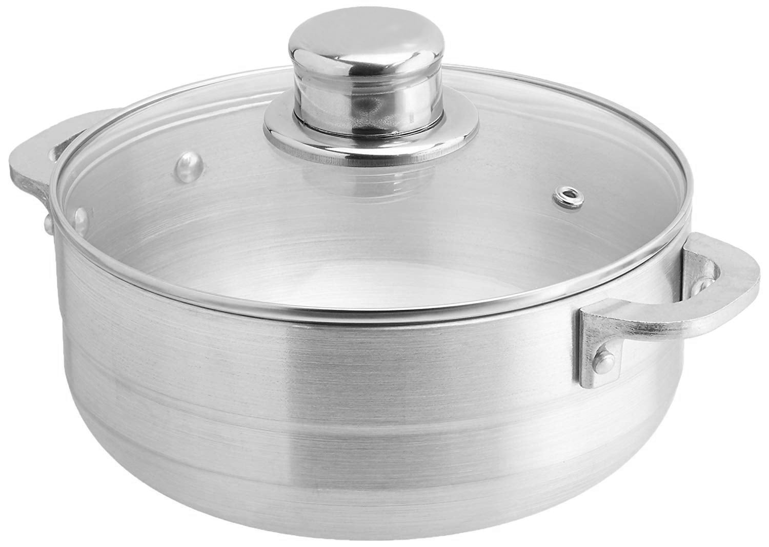 Bene Casa #09 5.6 Liter Aluminum Calderos with glass lid, 30cm Calderos  with tight fitting vented lid, multiuse aluminum cooking pot 