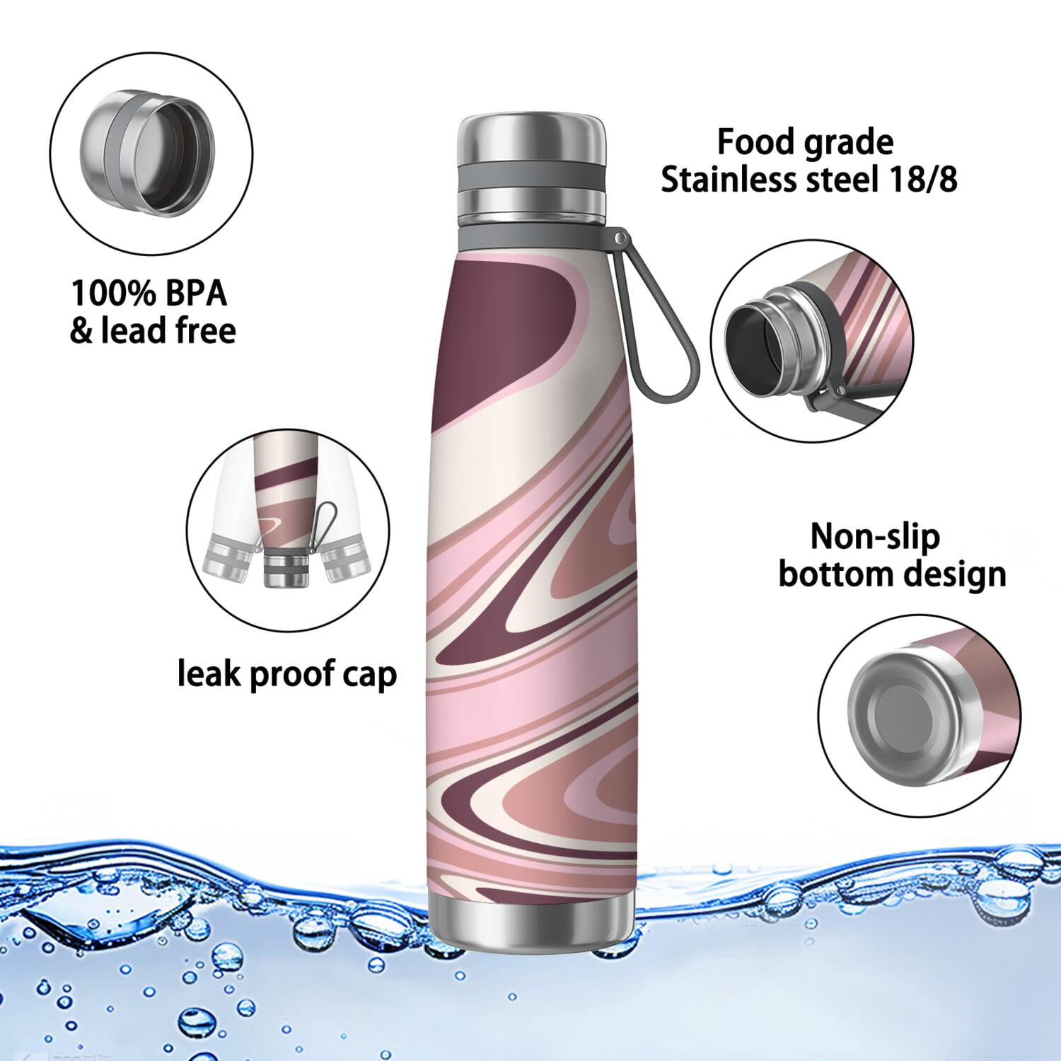 29oz Insulated Water Bottle with Tea Infuser, Stainless Steel Travel Mug, Liquid & Marble Print