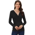 thumbnail image 1 of Blusa de Manga Larga para Mujer Blusa Informal con Cuello en V y Diseño de Parte Cruzada Delantera  Negro XS, 1 of 6