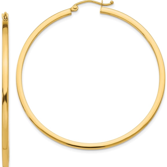 14K Yellow Gold 2mm Square Tube Hoop Earrings (50 X 2) Made In Peru t1073